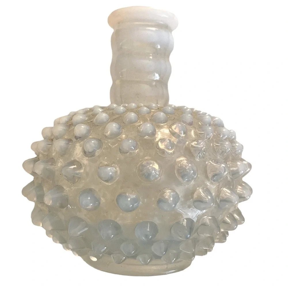 Fenton hobnail round vase with smooth neck smooth ring at base milk glass   #18